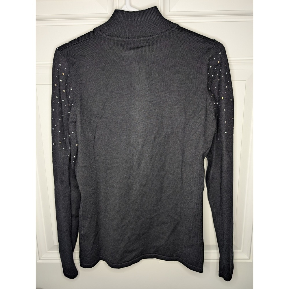 Fontana Cardigan Sweater Women's Size Medium Black Rhinestone Studded Zip Up NEW - Picture 3 of 8